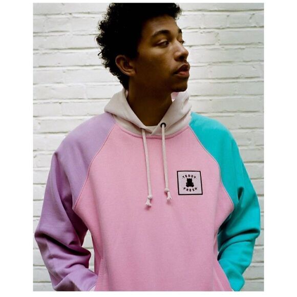 Teddy fresh hoodie color block Unisex froggy sketch pullover large pastels - Picture 3 of 4